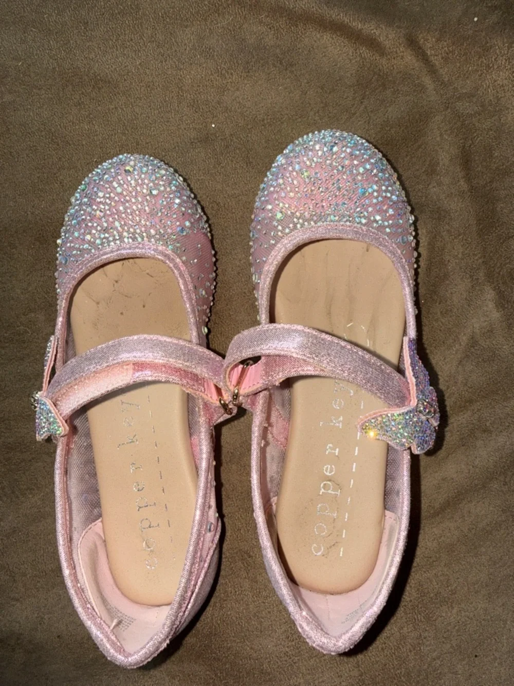 Copper Key Pink Glitter Butterfly Mary Jane Shoes